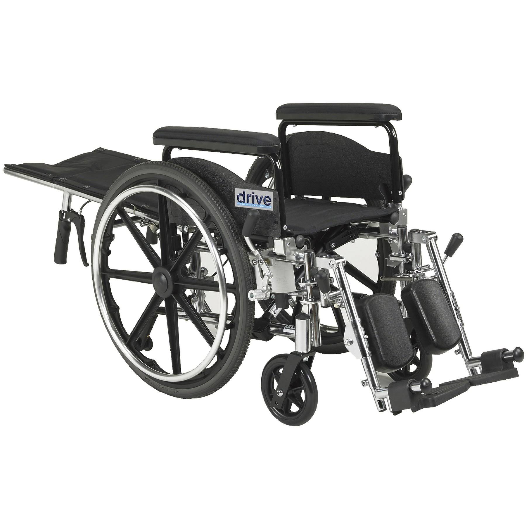Drive Medical Viper Plus GT Full Reclining Wheelchair, Detachable Full Arms, 18x22