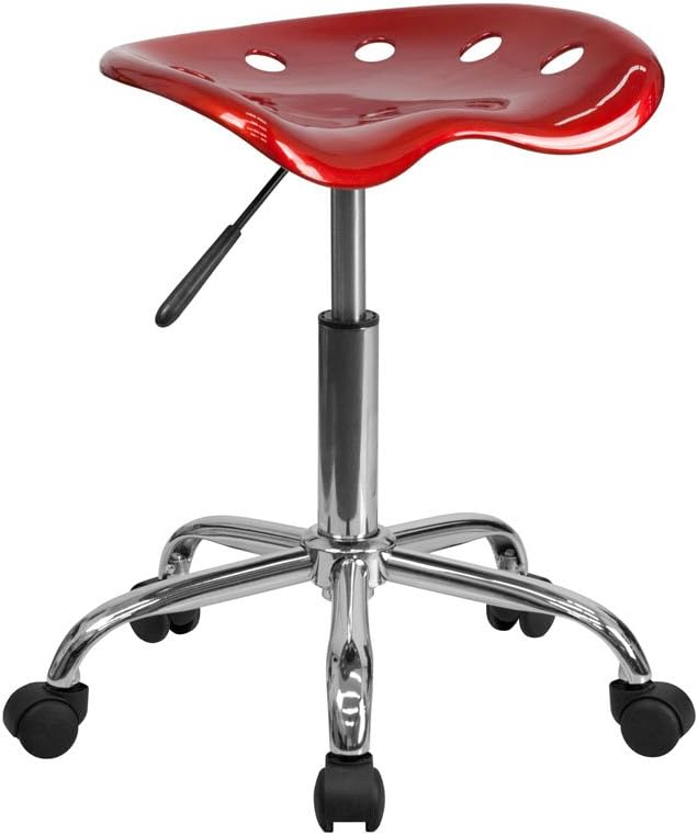 Vibrant Wine Red Tractor Seat and Chrome Stool [LF-214A-WINERED-GG]