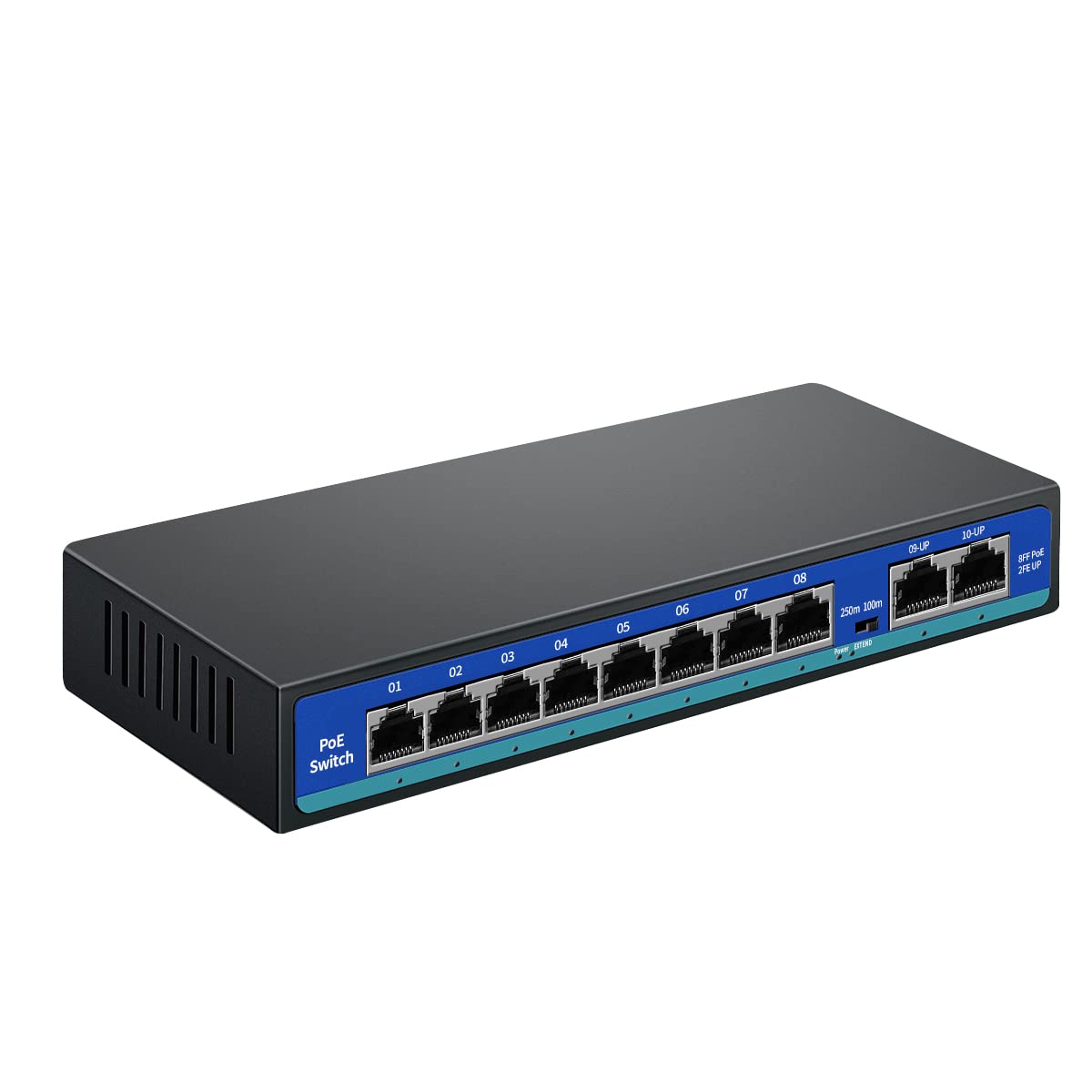 PoE Switch, 8 Port PoE Switch for IP Cameras with 2 Uplink Ports - Unmanaged Smart Power Over Ethernet Switch with Metal Housing & Fanless Design - 120W - Desktop - IEEE 802.3af/at Pack of 2