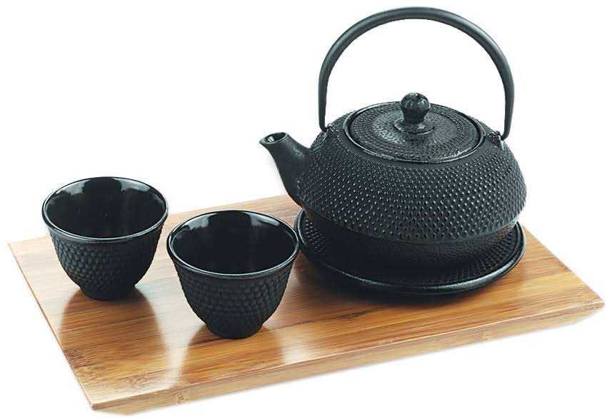 Old Dutch 5 Piece Cast Iron Tetsubin Tea Set in Black