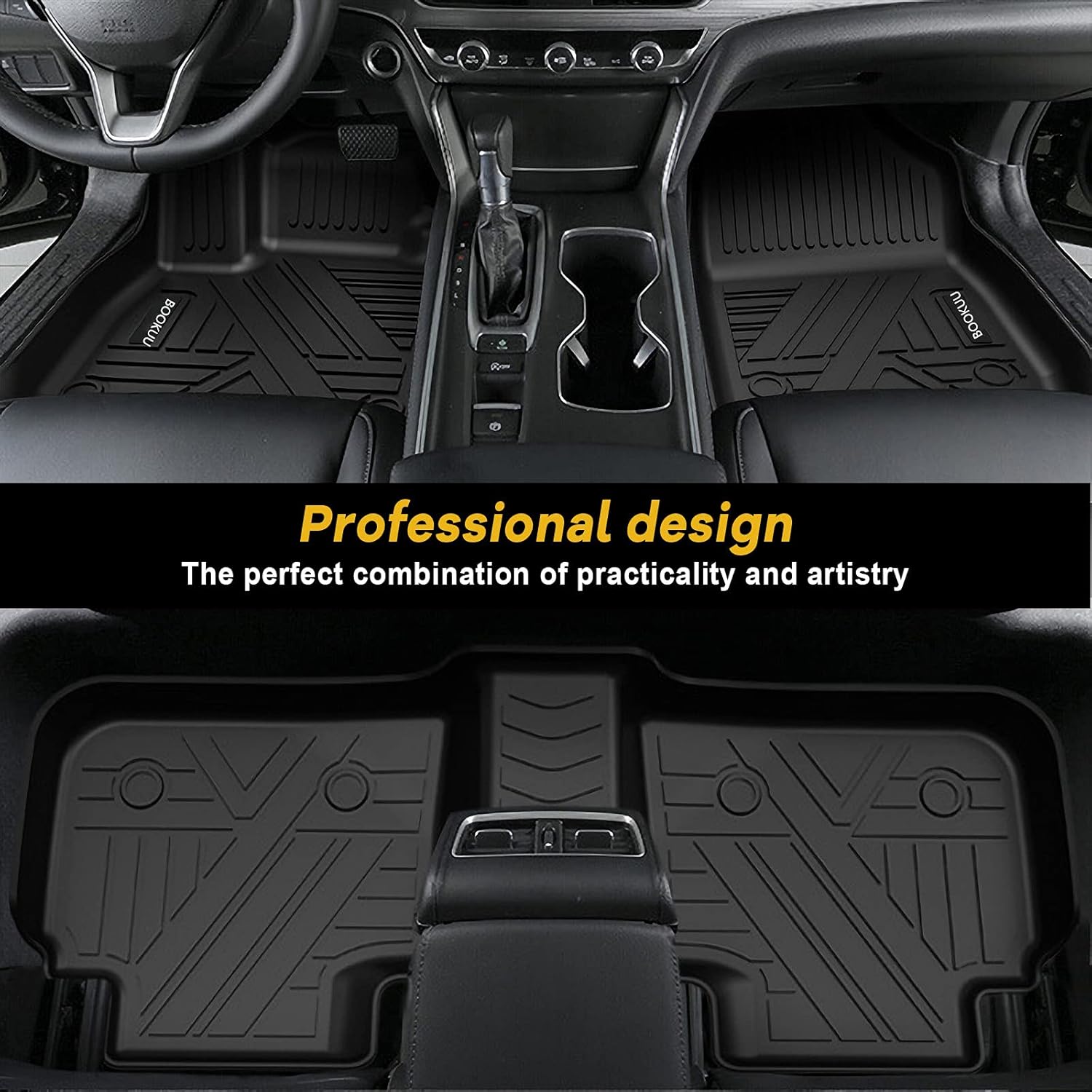 Car Floor Mats Fit for 2018 - 2021 2022 Honda Accord, Unique Black TPE All Weather Protection Includes 1st Front Floor Mat 2nd Rear Row Floor Mats & Cargo Liner Full Set Floor Trunk Liners Mats