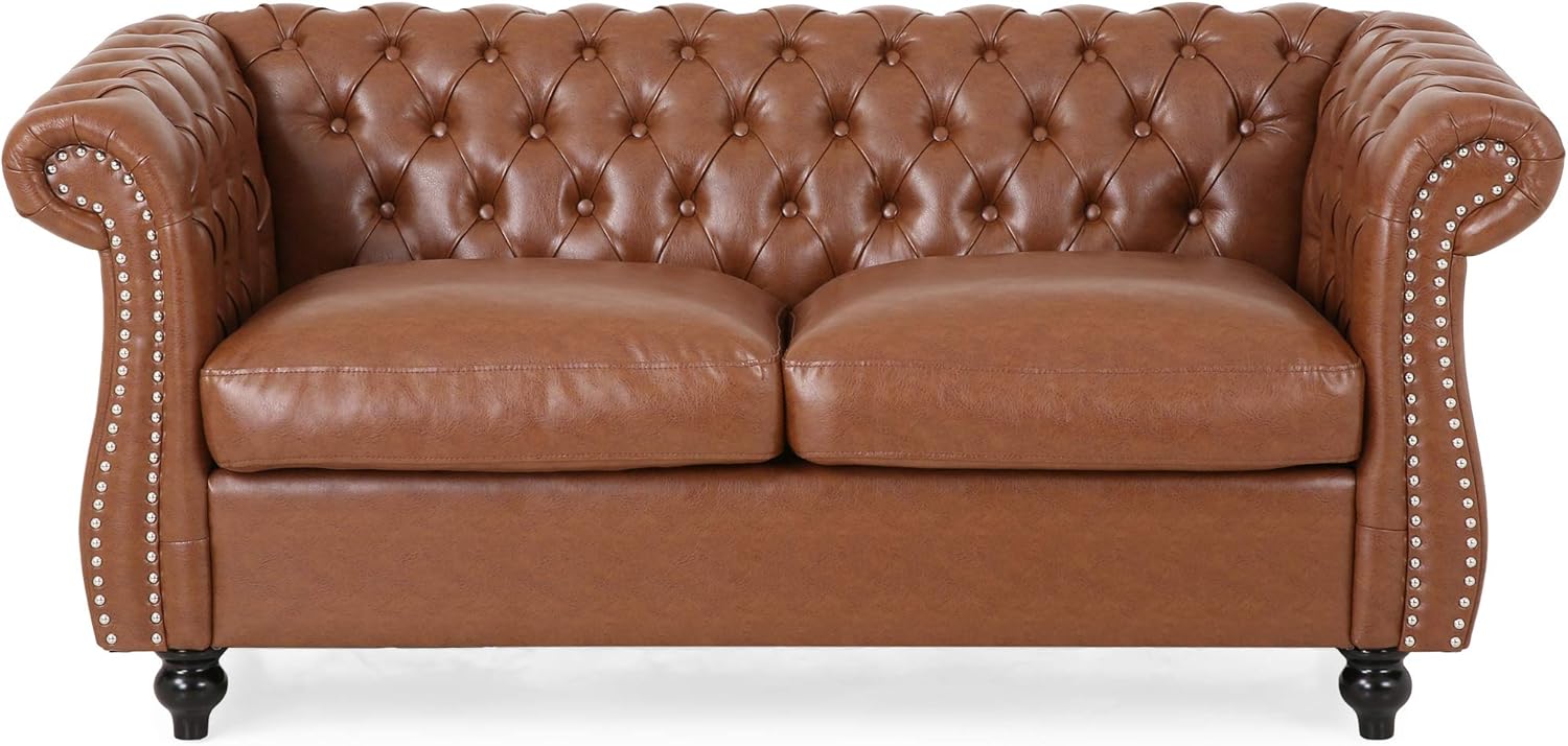 Christopher Knight Home Lucine Traditional Chesterfield Loveseat, Cognac Brown, Dark Brown