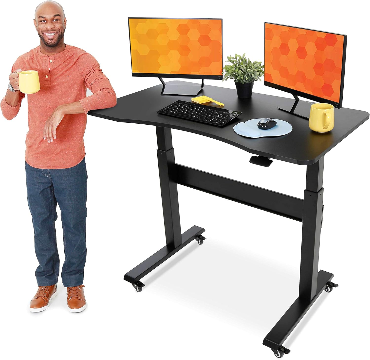 Stand Steady Tranzendesk | Pneumatic Standing Desk with Detachable Wheels| Height Adjustable Sit to Stand Workstation | Modern Ergonomic Stand Up Desk for Home & Office (48 Inch / Black)