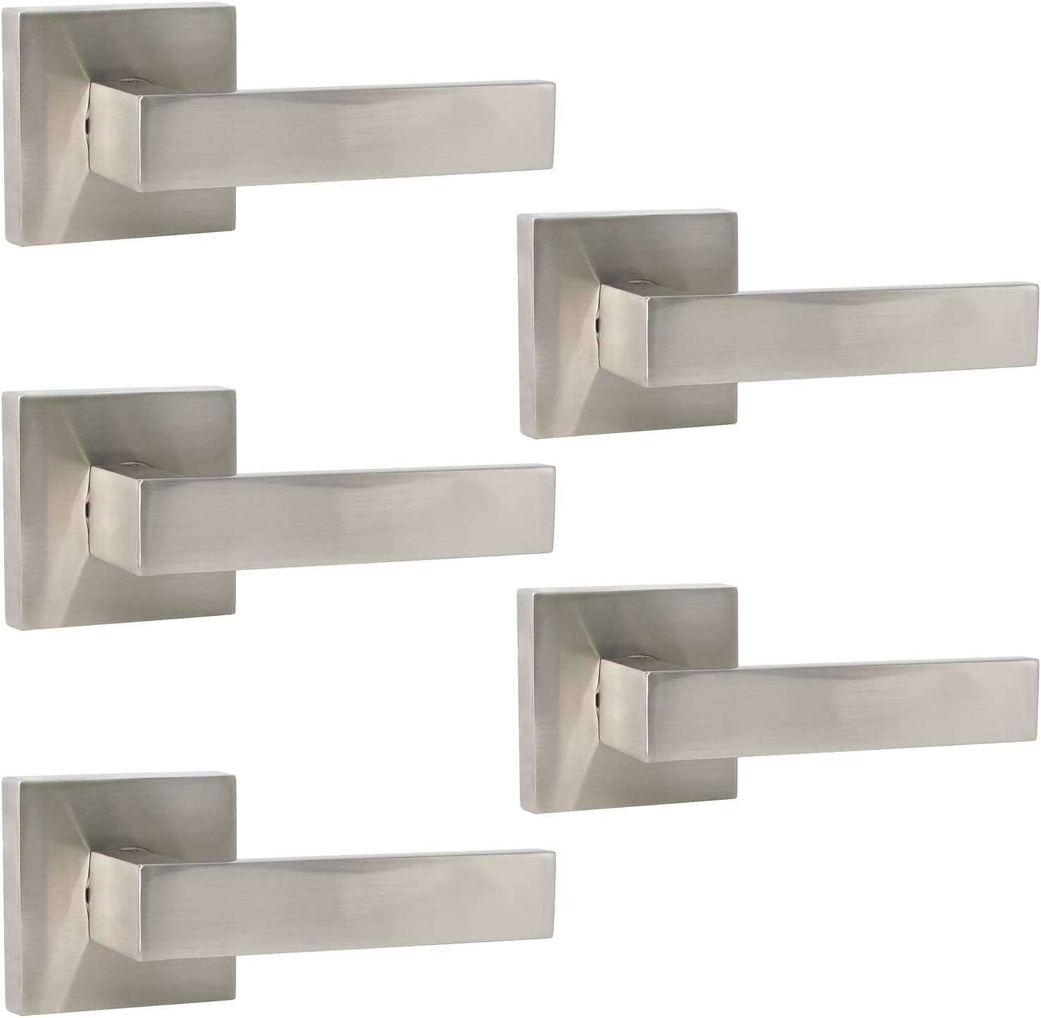 Probrico 4 Pack Square Door Levers Door Locks, Keyless Privacy Handles Locksets Interior Bed and Bath Hardware in Satin Nickel,Heavy Duty Hardware