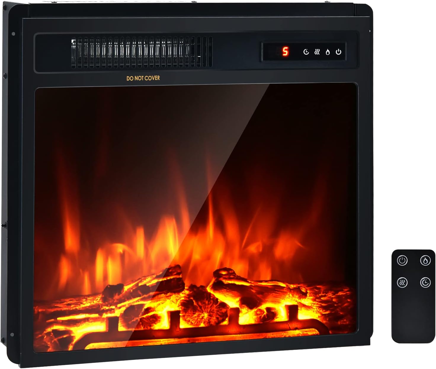 Tangkula 18 Inch Recessed Electric Fireplace Insert, 1500W Freestanding Fireplace Stove Heater W/Adjustable Flame Effect & Temperature, Built-in Thermostat, Timing Function, Remote Control