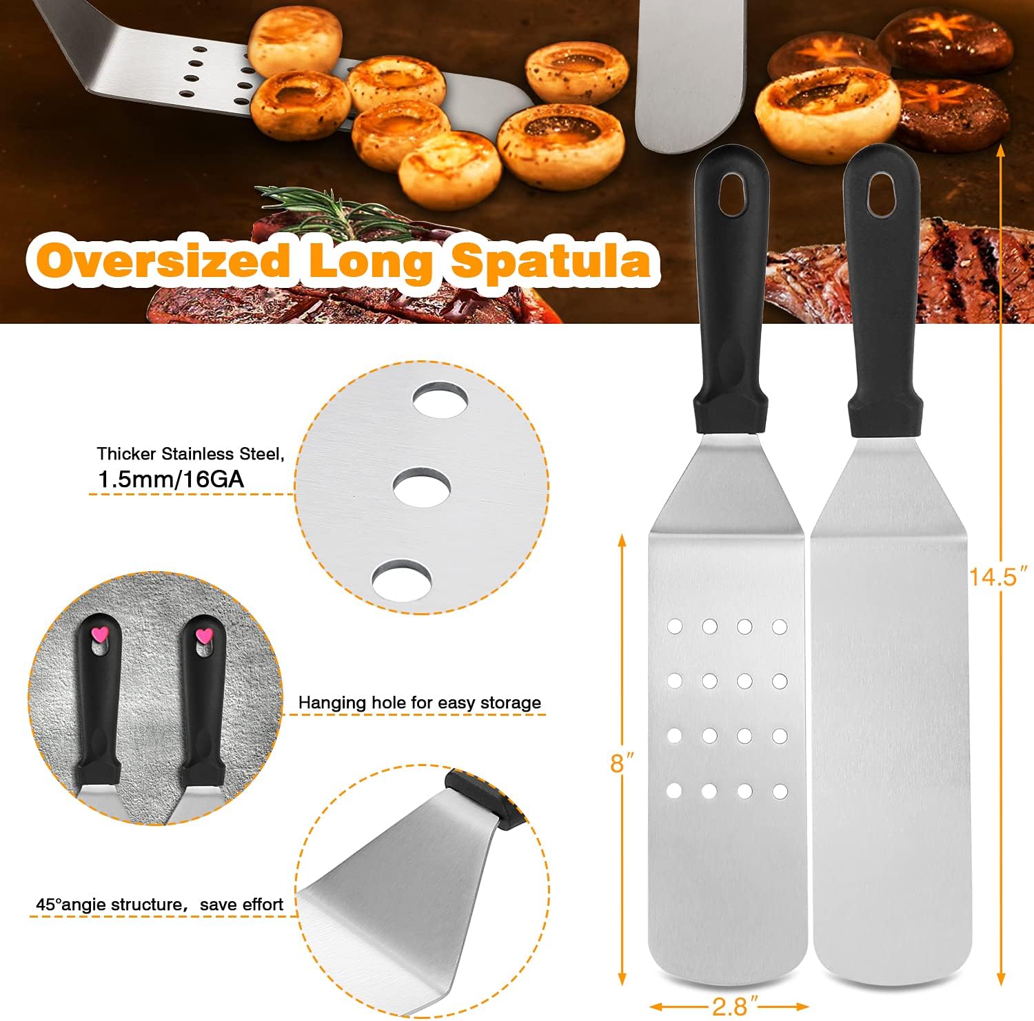 Hisencn Griddle Tool Set, Flat Top Grill Accessories Kit for Camp Chef and Blackstone with 304 Melting Dome Lid, Spatulas, Scraper, Egg Rings, Burger Press Carrying Bag and Squirt Bottles For BBQ Gift