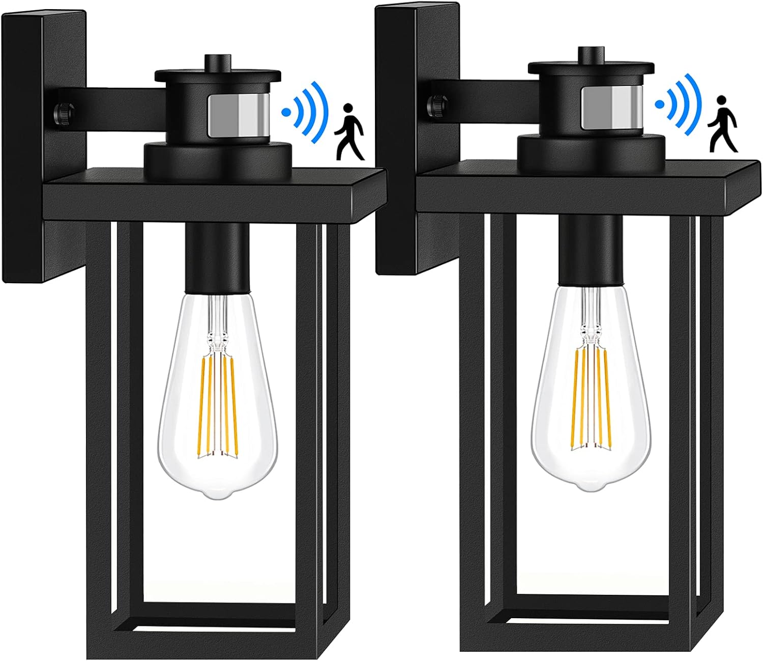 Upgraded Motion Sensor Outdoor Wall Lights, Dusk to Dawn Exterior Light Fixtures Wall Mount, Front Porch Light with Matte Black Finish, Anti Rust Wall Lamp Wall Lantern, Wall Sconce for Garage, House