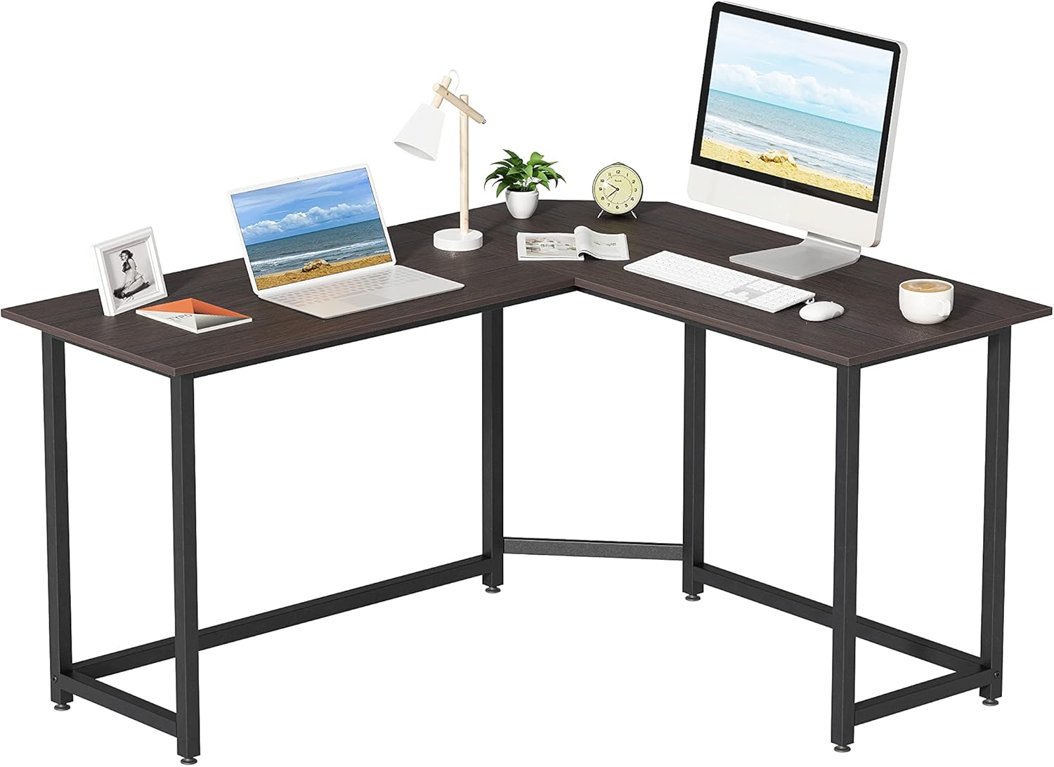 XINDACLOVER Small Corner Computer Desk L Shaped, 55 Inch Modern Simple Style PC Desk, Wooden Workstation for Home Office, Laptop Study Table for Small Spaces (Black Oak) Pack of 2