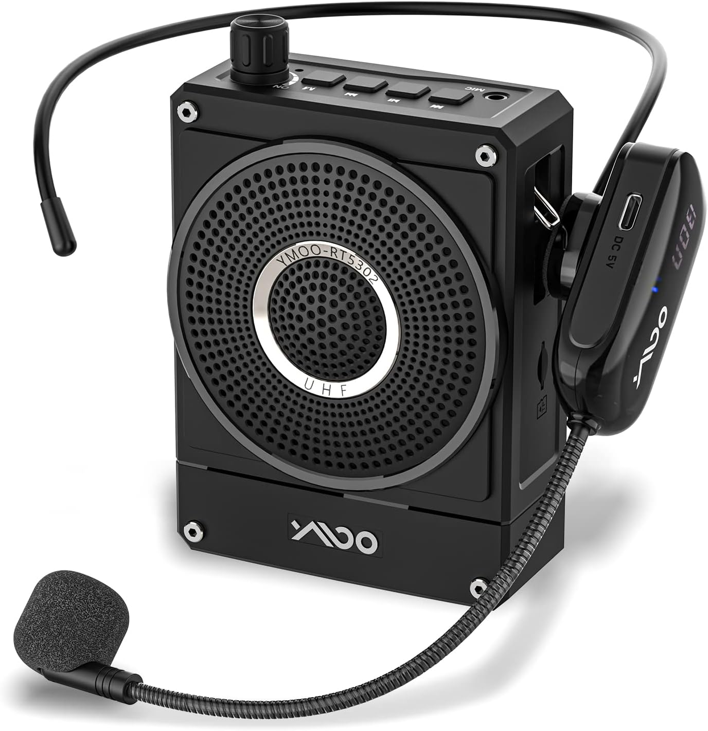 YMOO by 1Mii Voice Amplifier with Portable UHF Wireless Microphone Headset, 10W 1800mAh Large Capacity Rechargeable PA system for Multiple Locations such as Yoga, Meetings, Tour Guides