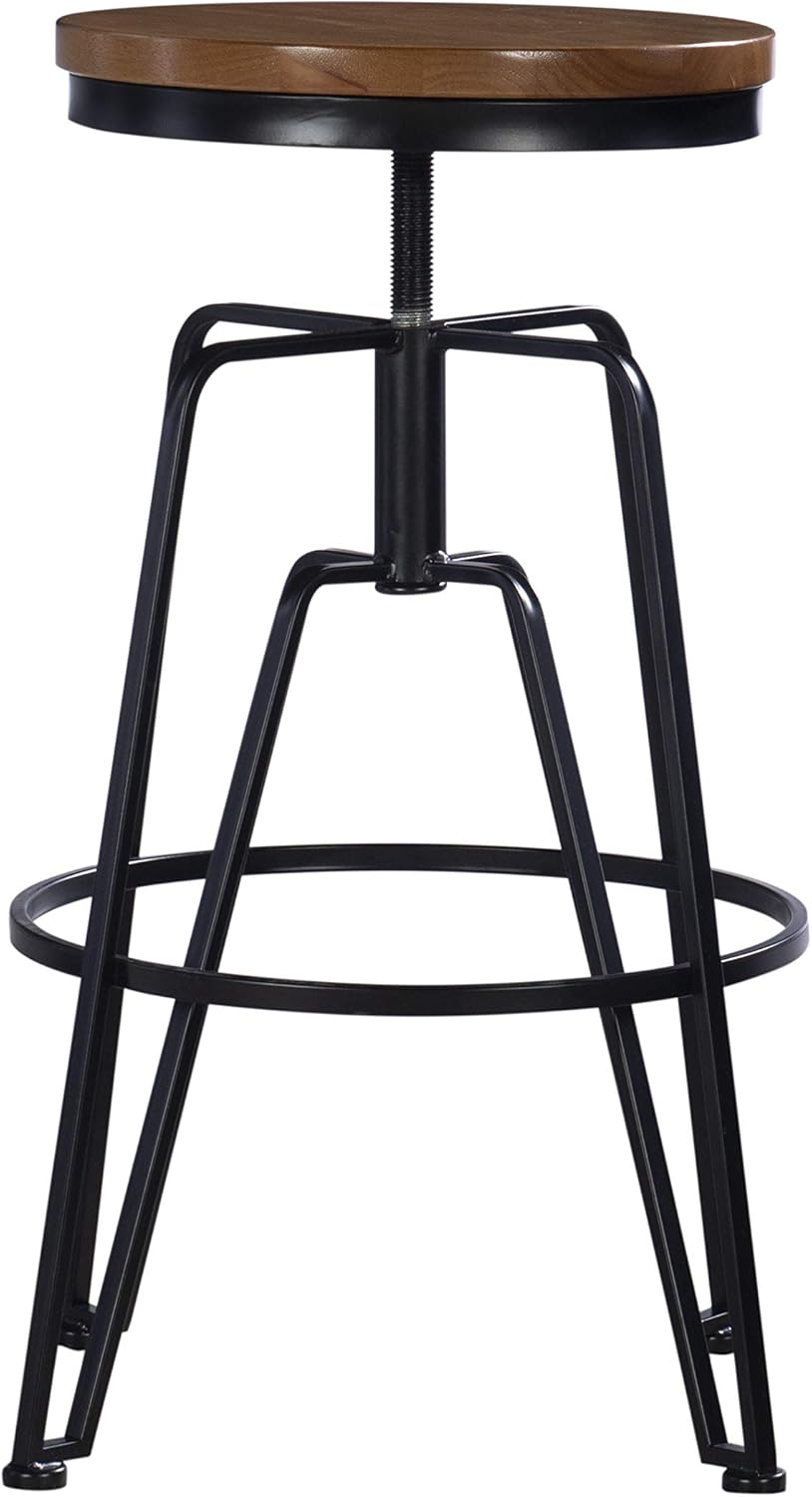 Linon Home Decor Products Walker Metal and Wood Stool, Aged Walnut/Black