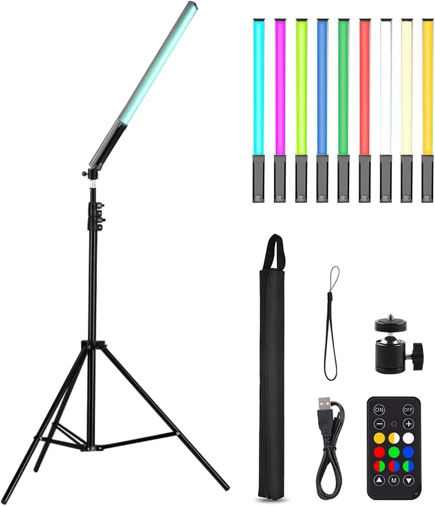 RGB Handheld LED Video Light, Wand Stick Photography Light 9 Colors with 68