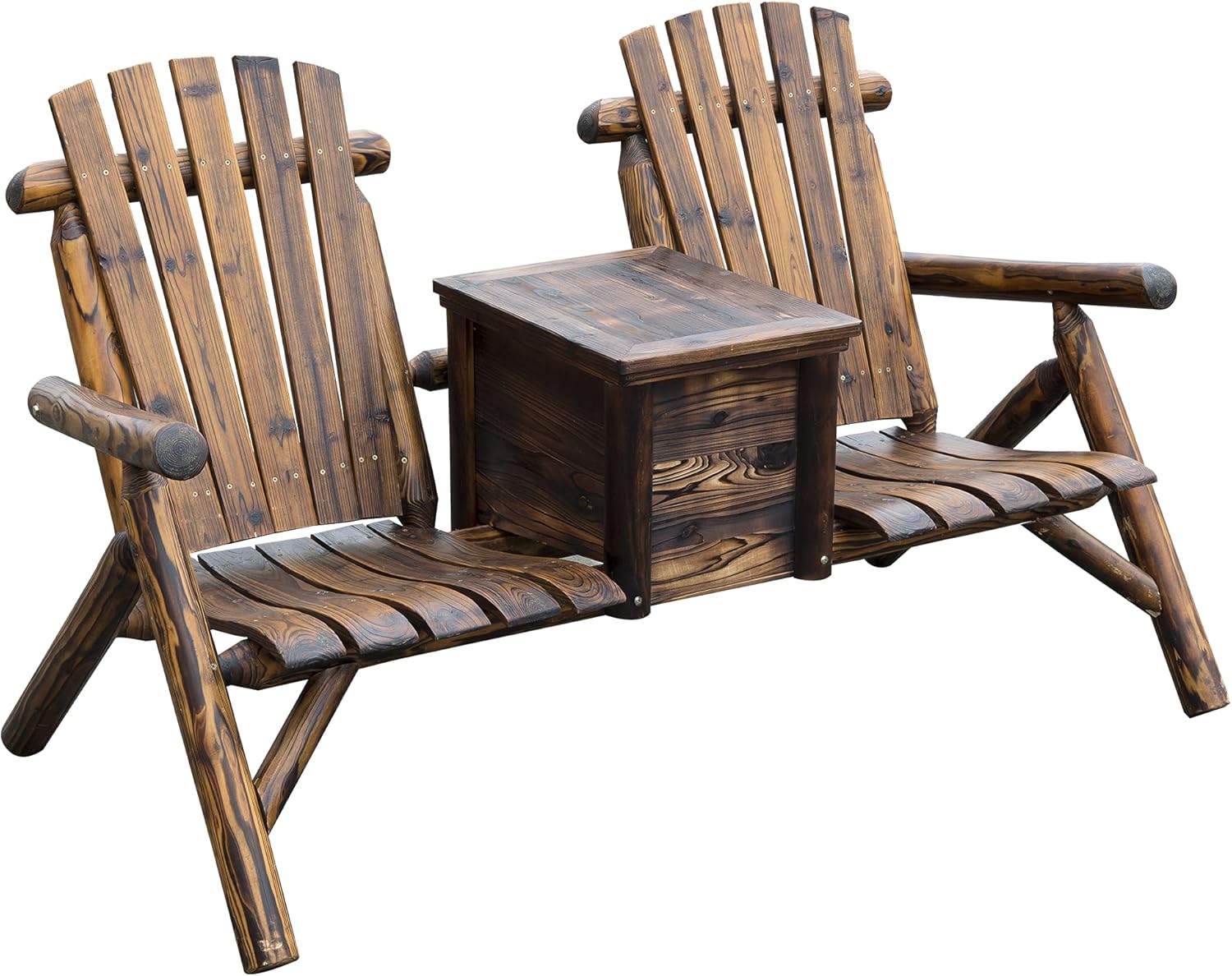 Outsunny Wooden Double Adirondack Chair Loveseat with Inset Ice Bucket, Rustic Aesethic, & Weather-Resistant Materials