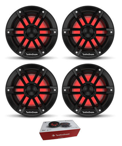 Two Pair of Rockford Fosgate 6x22 Black 1200W 4 Ohm Color Optix Marine 2 Way M1-6B