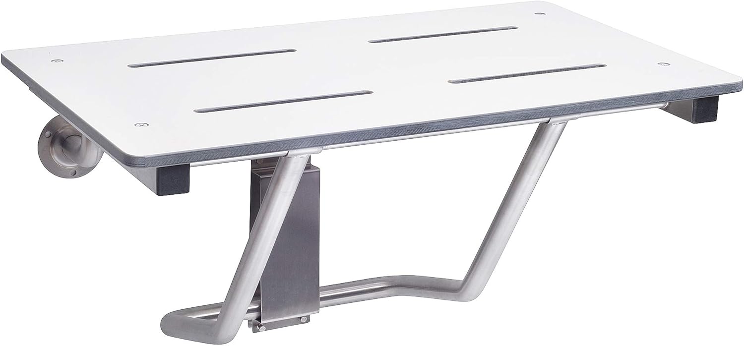 CSI Bathware SEA-WB2615-NH-PHSLO Bracket Wall Mount Folding Shower Seat with Slotted Top, White