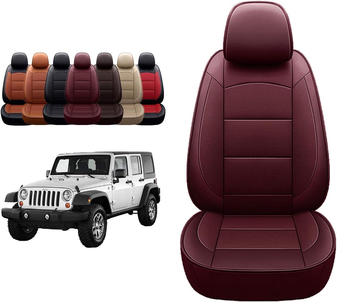 OASIS AUTO 1997-2006 Wrangler TJ Custom Leather Seat Covers Compatible with 1997 1998 1999 2000 2001 2002 Wrangler (1997-2002 Wrangler, Black&red)
