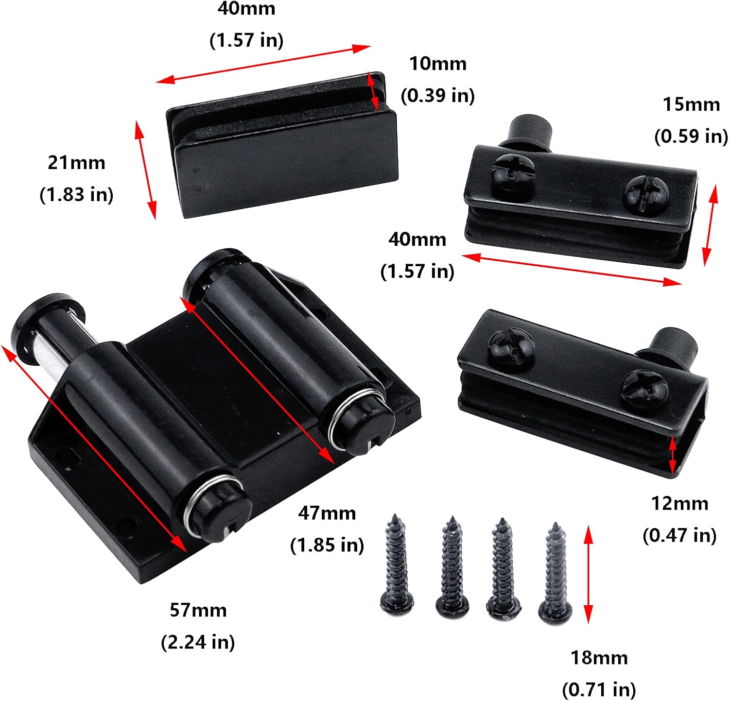 Antrader Stainless Steel Glass Door Pivot Hinge Double Head Magnetic Catch Closures ABS Black with Clamp Set for 5-6mm Glass Door