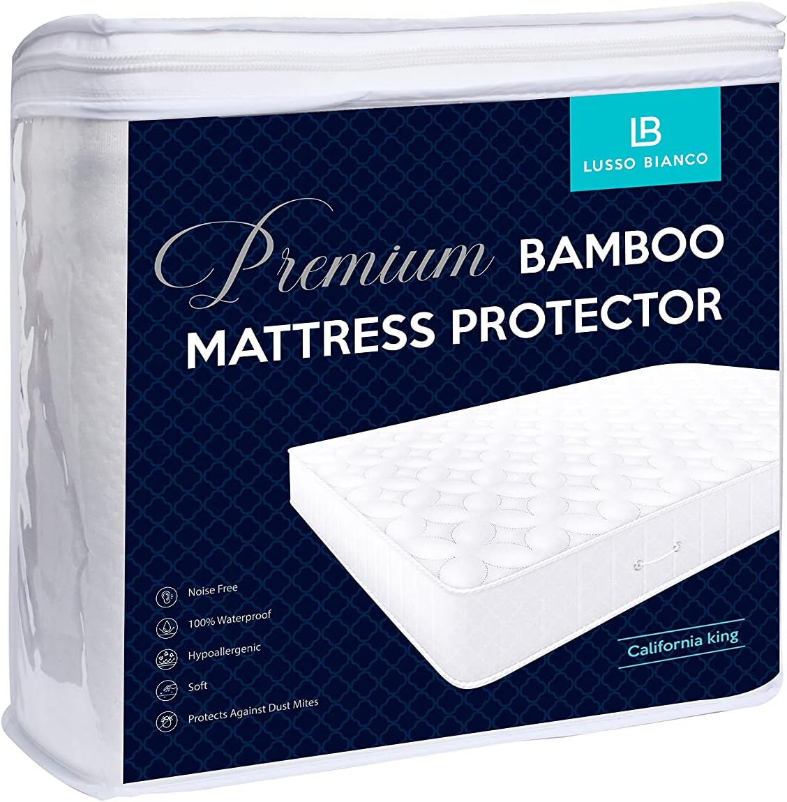 Lusso Bianco Premium Bamboo Mattress Protector – Waterproof & Ultra Soft Breathable Bed Mattress Cover, Noiseless,Vinyl Free (California King)… Pack of 2