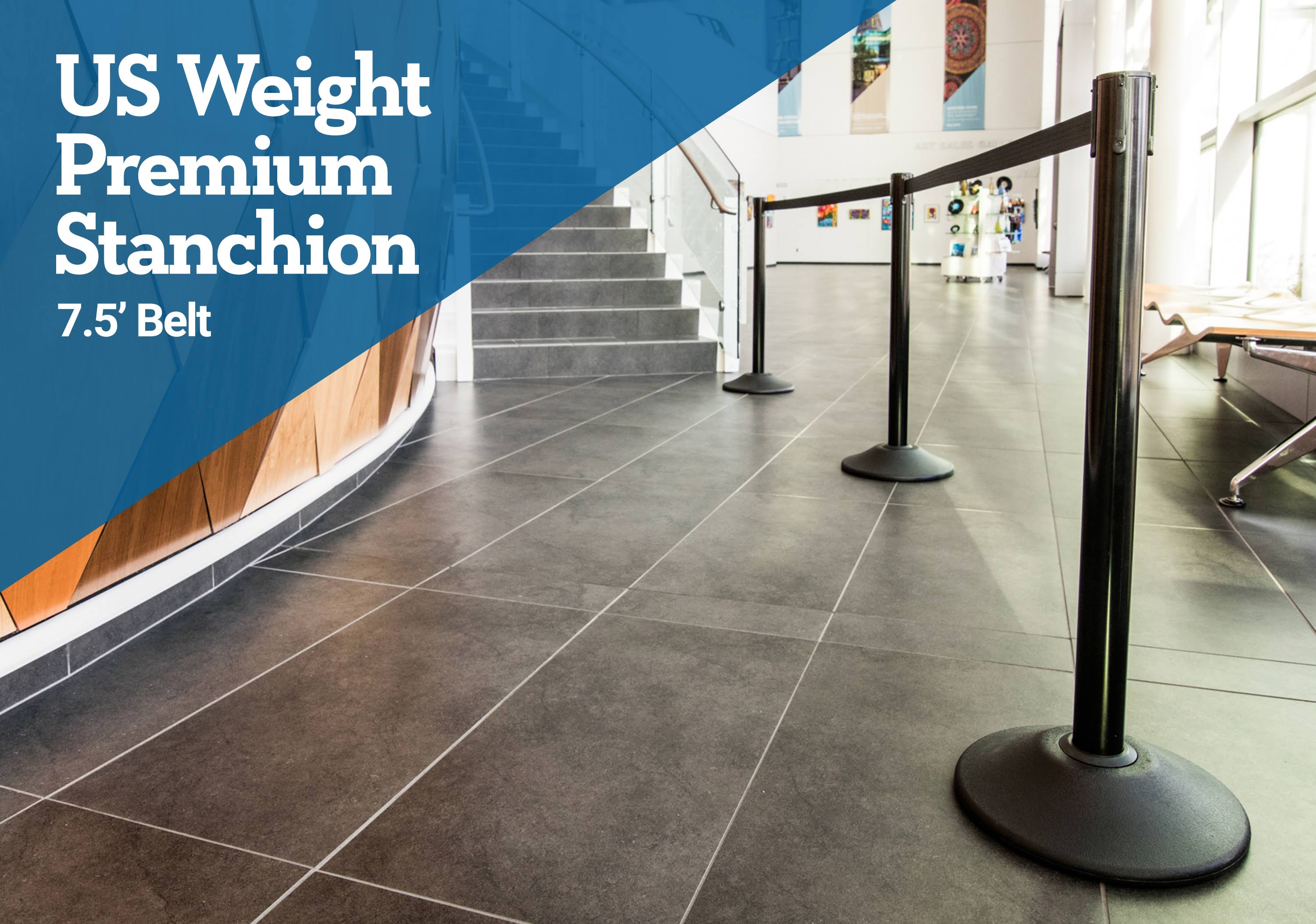 US Weight Steel Stanchion - Black w/ CAUTION - Do Not Enter Belt