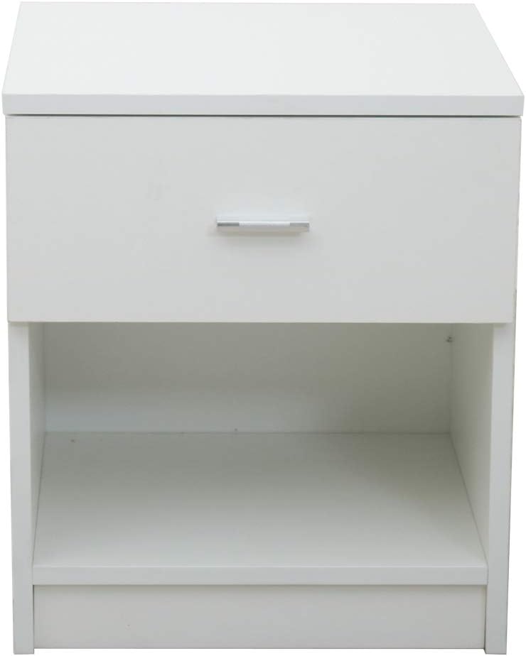 WISREMT Bedside Table, 1 Drawer Night Stand with Open Shelf White for Bedroom (Ship from USA) Pack of 2