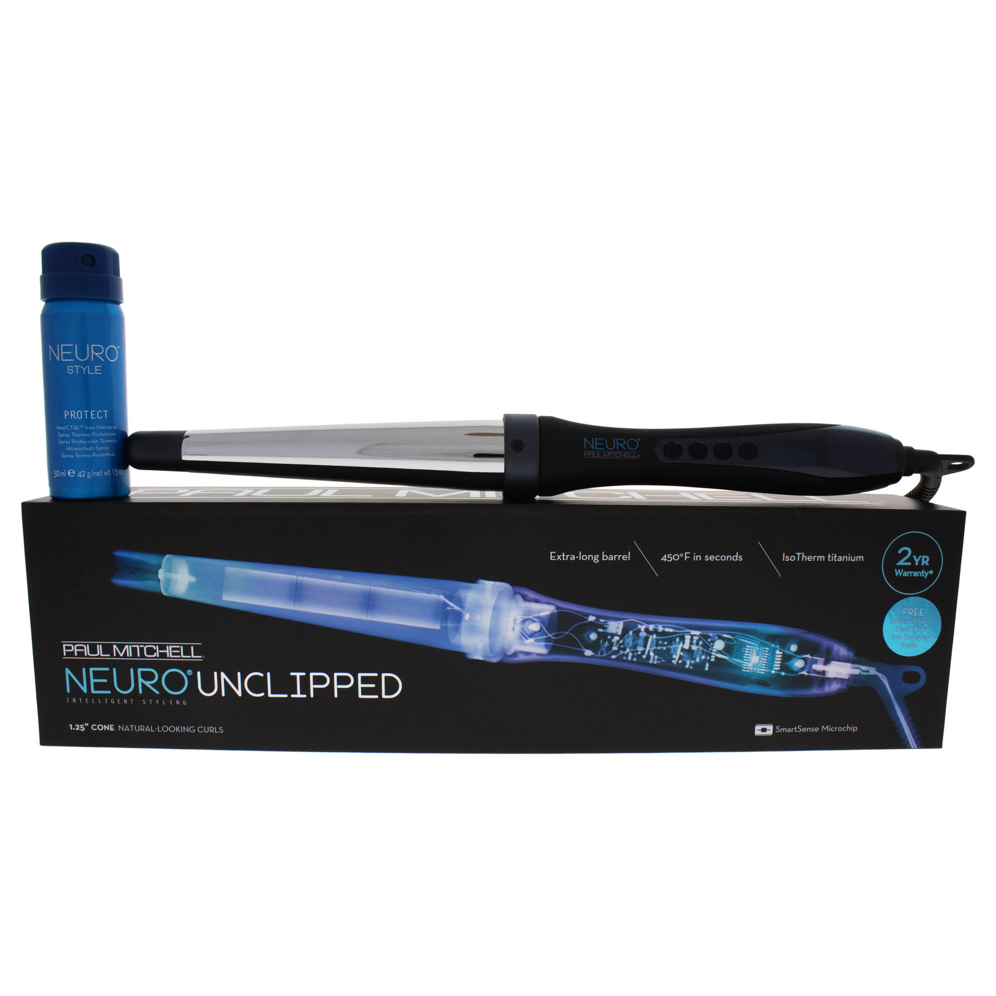 Paul Mitchell Neuro UNCLIPPED Curling Iron Model #NSCNAS Black/Silver - 1.25 inch