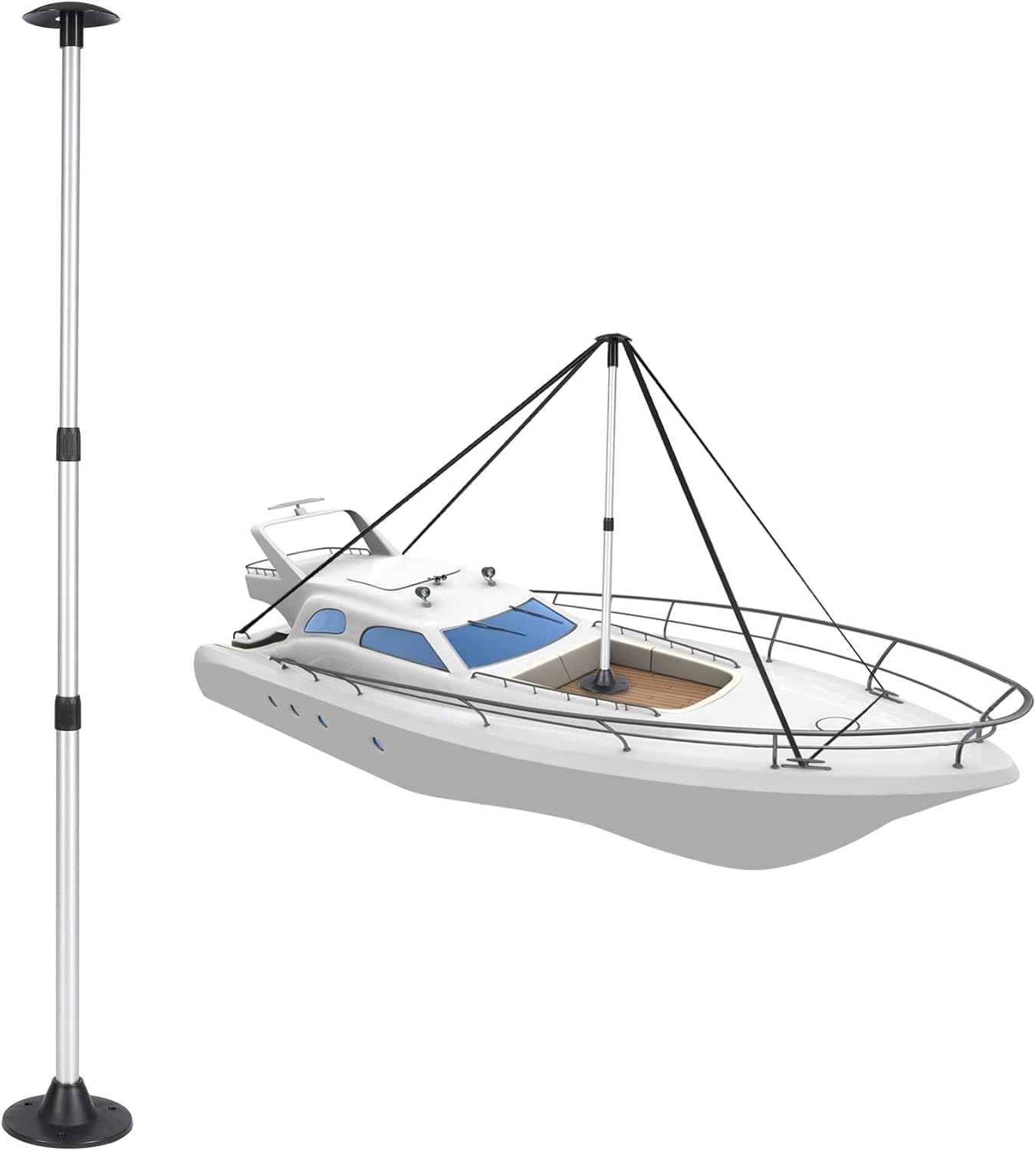 Playinyard Boat Cover Support Pole with Straps, 1/2 Pack Adjustable Aluminum Boat Cover Supprot System to Prevent Rain/Snow/Waste from Accumulating, Suitable for Most Boat