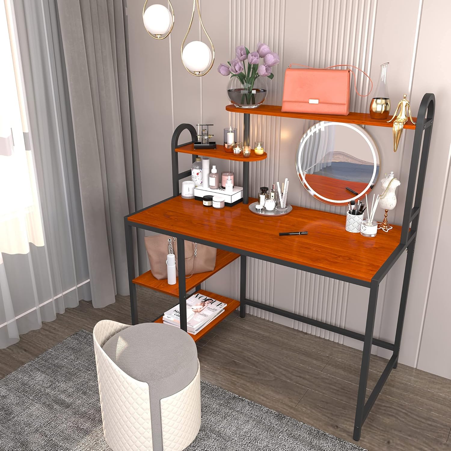 Computer Desk with Hutch and Shelves, 47'' Home Office Desk with Adjustable Bookshelves, Writing Desk PC Study Table Workstation for Small Spaces