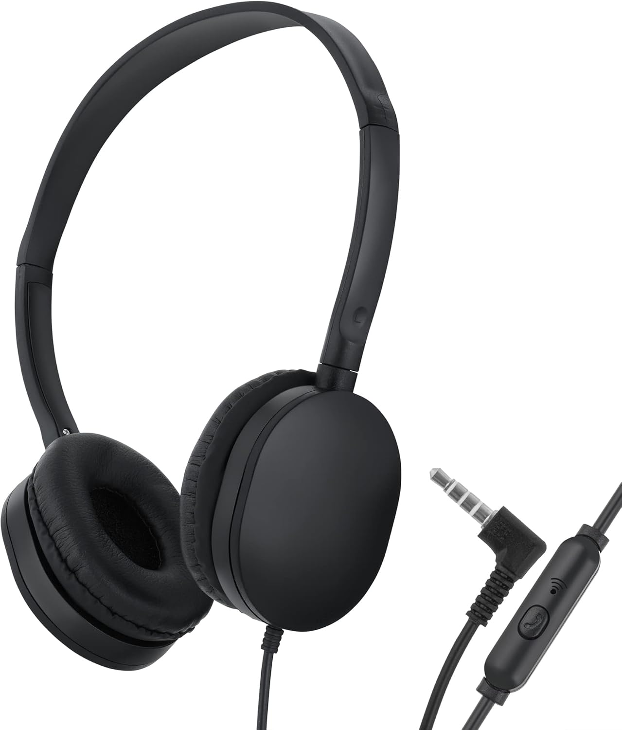 JustJamz Wholesale Bulk Headphones with Microphone, Classroom Headphones Bulk 5 Pack Foldable with Soft Leather Earpad Cushion for Classrooms, Schools. HQ Stereo Sound 3.5mm Jack (Black) (5 Pack)