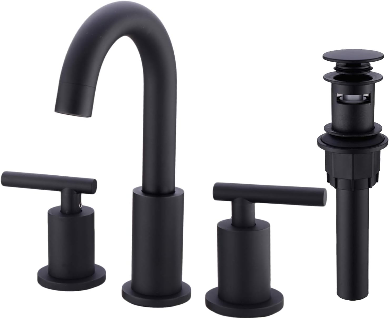 TRUSTMI 2-Handle 8 inch Widespread Bathroom Sink Faucet with Pop Up Drain and cUPC Faucet Supply Hoses, Matte Black Basin Faucet Mixer Taps