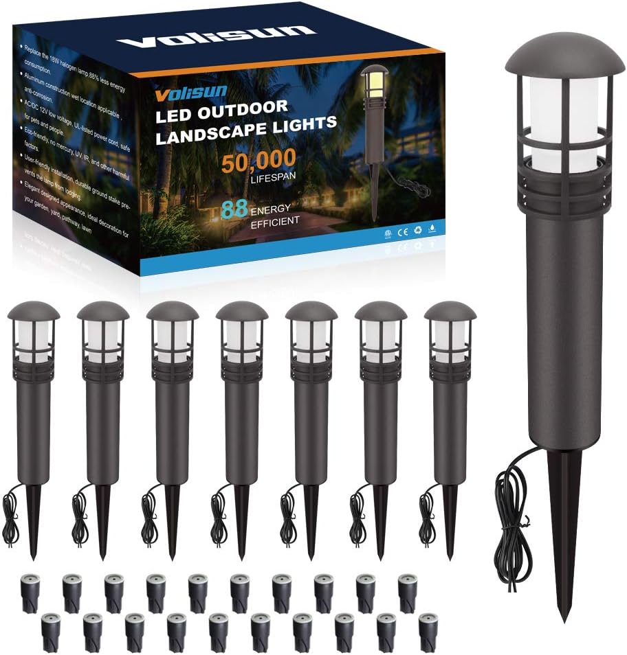 VOLISUN 8-Pack Outdoor LED Landscape Lighting,3W 12V Low Voltage Pathway Lights,Outdoor Waterproof Garden Lights, Aluminum Housing ETL Listed,CRI 90+,3000K Warm White for Driveway Sidewalk