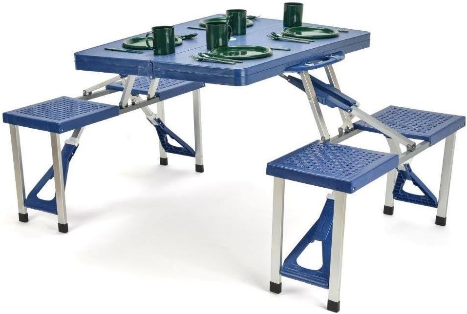 Trademark Innovations Portable Folding Picnic Table with 4 Seats, Blue Pack of 2