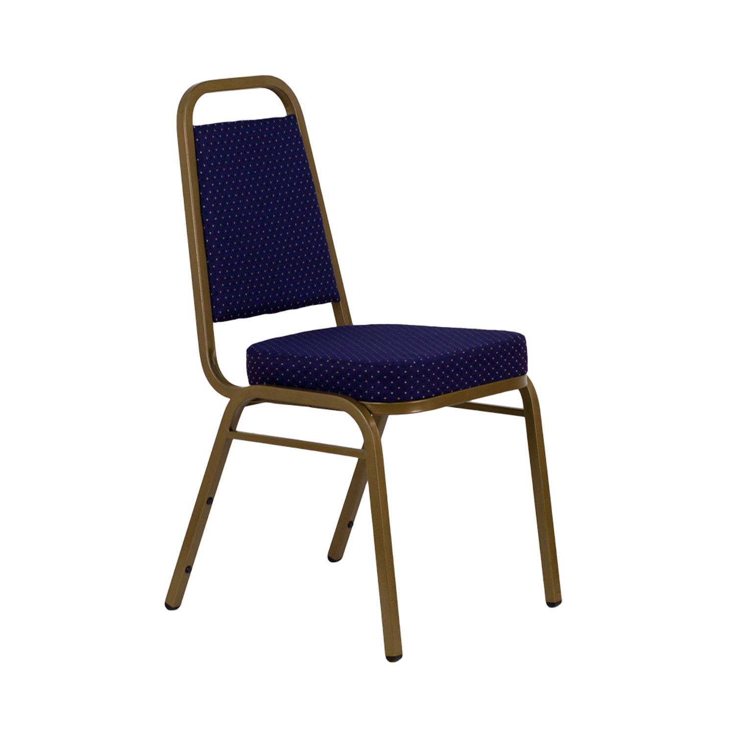 Flash Furniture 4 Pack Hercules Series Trapezoidal Back Stacking Banquet Chair in Navy Patterned Fabric - Gold Frame