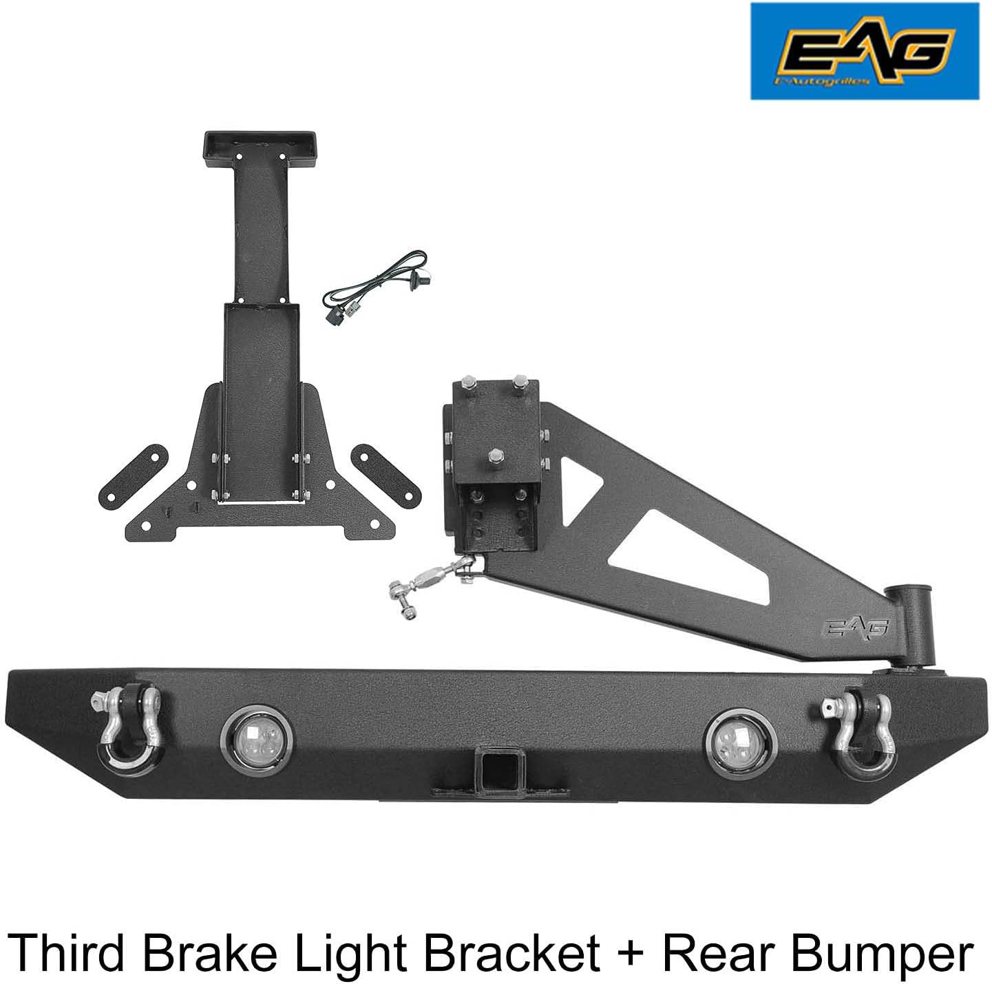 EAG Rear Bumper W/Spare Tire Rack 3rd Brake Light Mount Bracket Kit Compatible for 2007-2018 Wrangler JK
