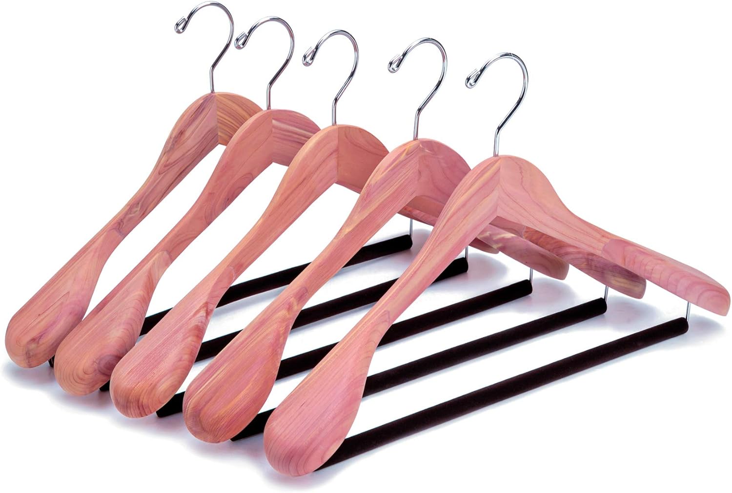 Amber Home 5 Pack American Red Cedar Wood Coat, Suit Hangers with Extra Wide Shoulder, Wooden Jacket Clothes Hanger Smooth Deluxe Aromatic Natural Cedar with Non Slip Velvet Pant Bar