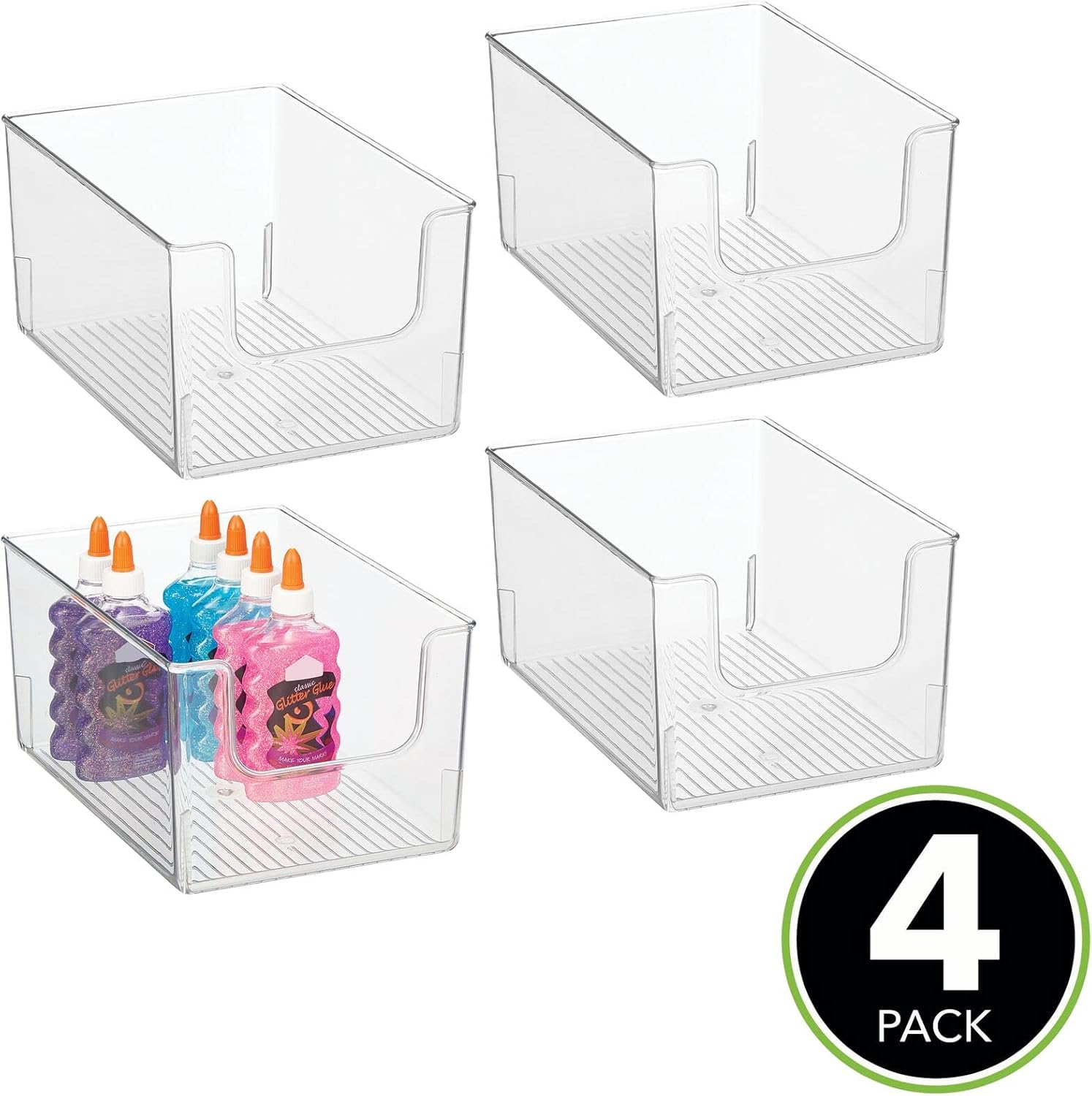 mDesign Modern Stackable Plastic Open Front Dip Storage Organizer Bin Basket for Household Organization - Shelves, Cubby, Cabinet, and Closet Organizing Decor - Ligne Collection - 4 Pack - Clear