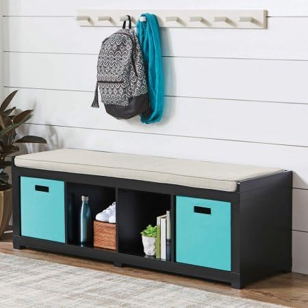 Better Homes and Gardens 4-Cube Storage Organizer Bench (4-Cube, Solid Black) (1, Solid Black)