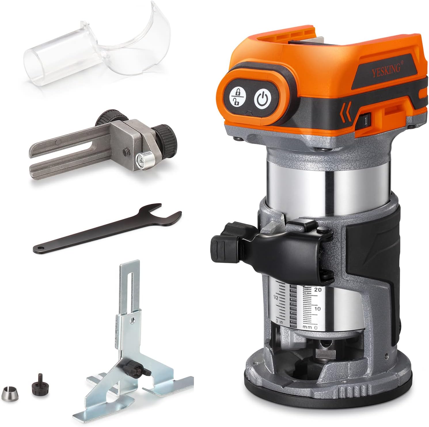 YESKING Cordless Compact Router,18V Lithium-Ion Brushless Router Tool Kit with Fixed Base Battery and Charger