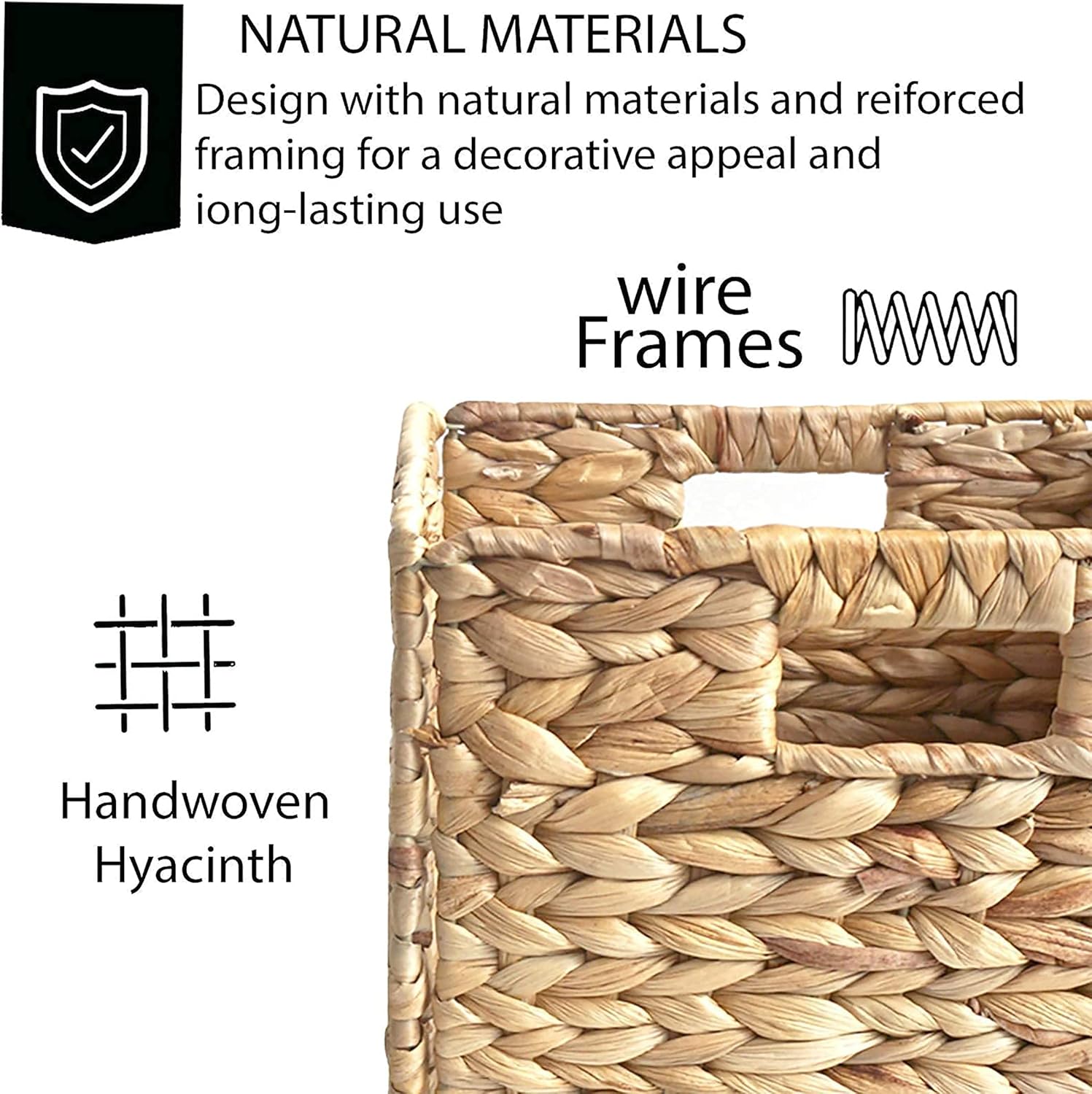 Home Fresh Large 6 Pack 12.5x12.5x12.5 Inch Natural Woven Water Hyacinth Storage Organizer Basket Bin - Collapsible -for Cube Furniture Shelving Wicker Baskets ,Square Rattan Bins For Storage shelves