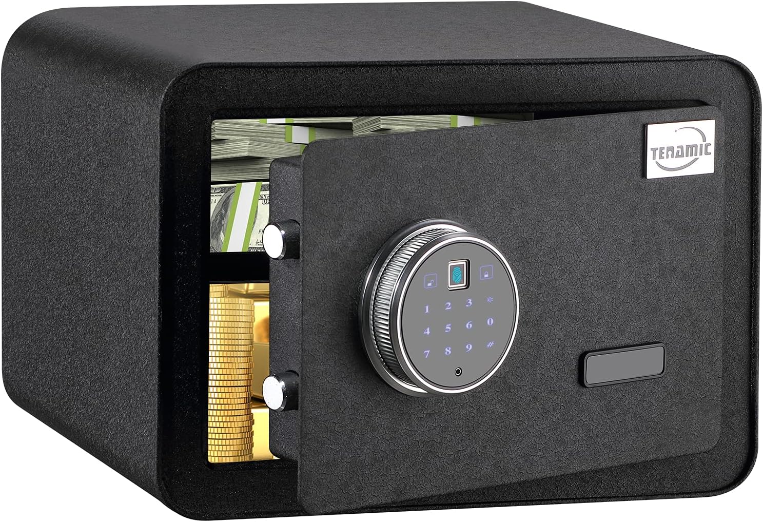Tenamic Luxury Safe Biometric Fingerprint Safe Box 0.85 Cubic Feet Electronic Touch Screen Keypad Security Box with Induction Light and Leather, Solid Alloy Steel Office Hotel Home Cabinet Safe, Black