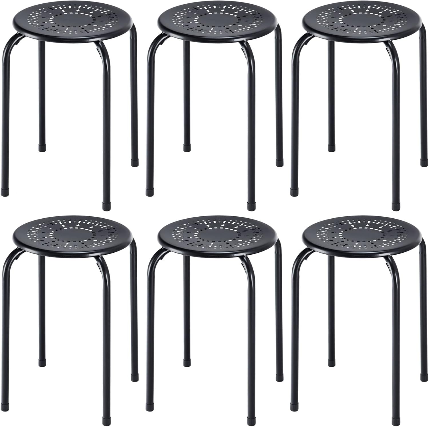 Casart Round Steel Stool Set of 6 Stackable 17.5-Inch Backless Nesting Stool with Metal Frame, X-Shape Connection & Non-Slip Feet Plastic Stool for Home, Office, Classroom Flexible Seating(Black)