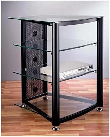 VTI RGR-404 4 Shelf Black Audio Rack - Black Poles/Tinted Black Glass