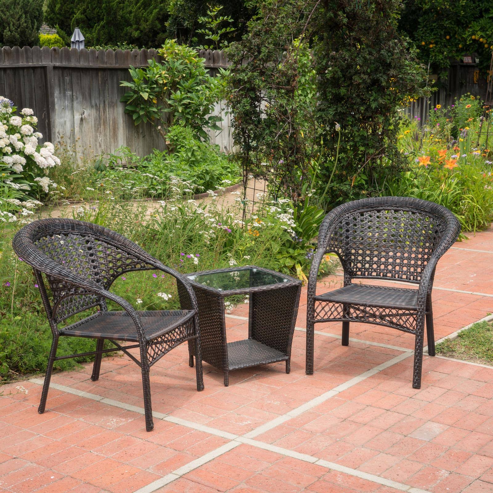 Christopher Knight Home Hamilton Outdoor 3-Piece Wicker Stacking Chair Chat Set by Multibrown