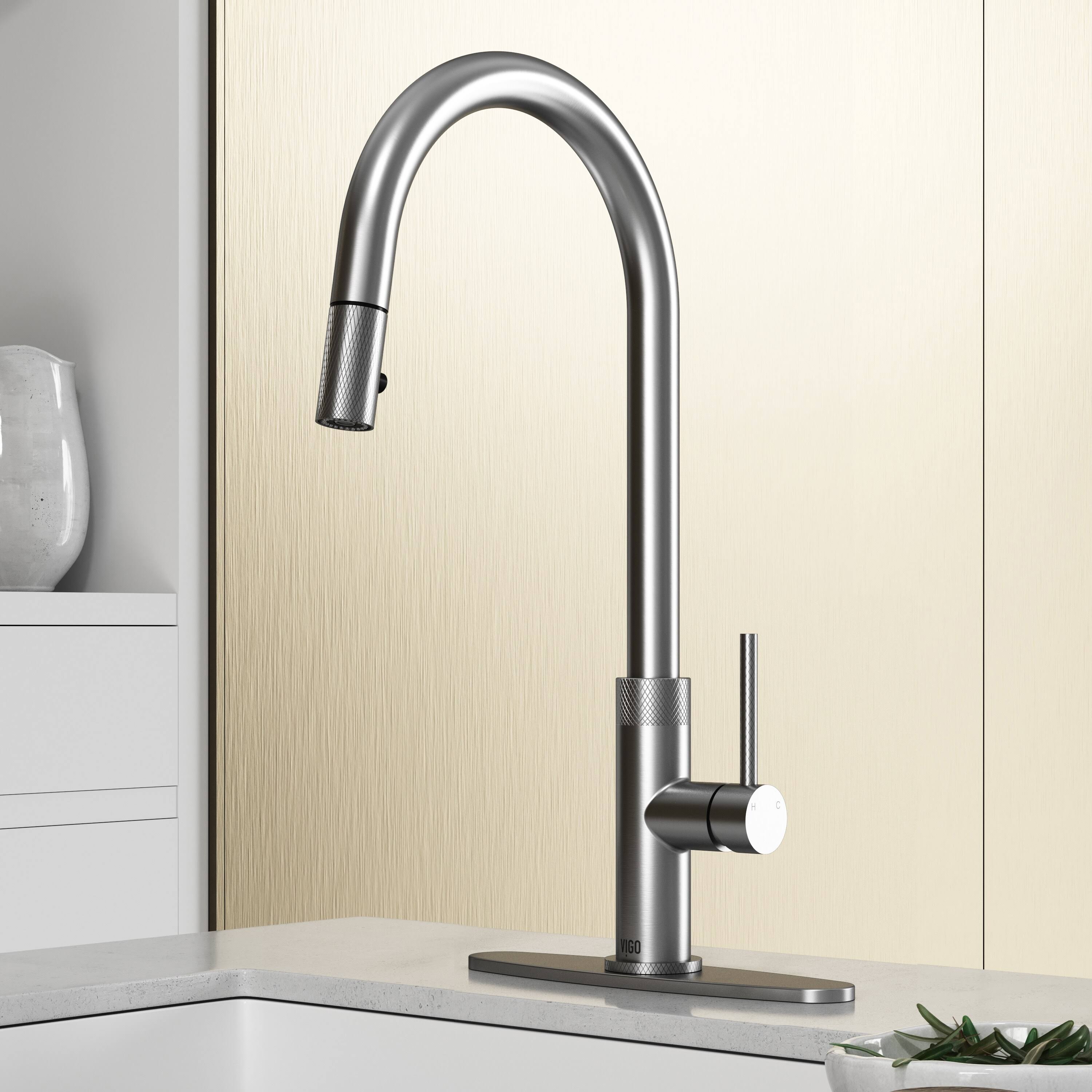 Vigo Bristol Matte Black Pull-Down Kitchen Faucet with Deck Plate