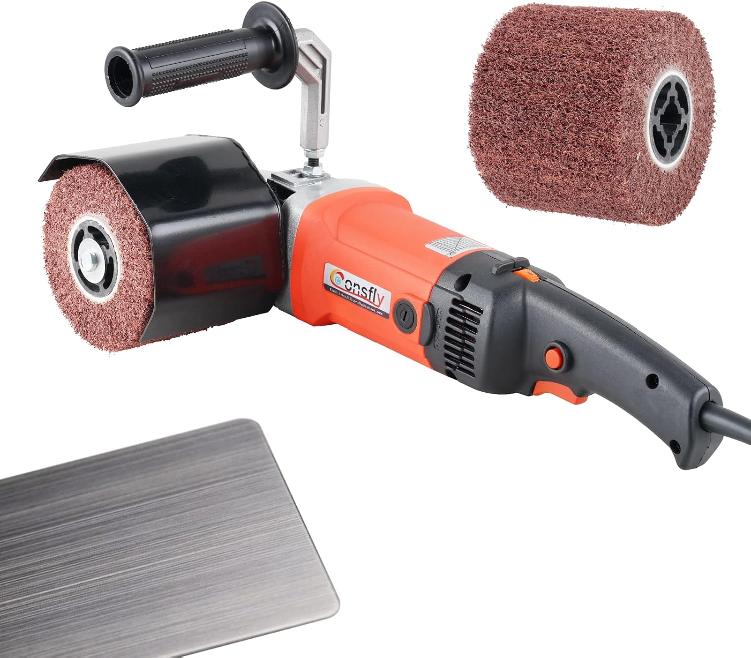 Burnishing Polishing Machine, 1400W Electric Wire Drawing Machine 110V Wheel Polisher Sander for Metal Stainless Steel Plastic Wood Polishing, with 2 Wheels