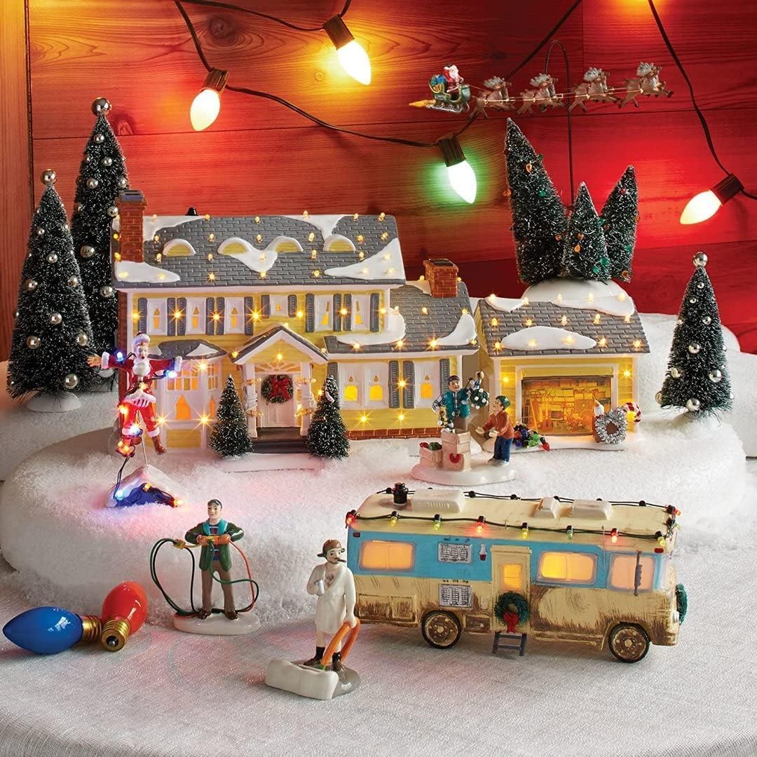 Christmas Holiday House Village Snow Village Christmas Vacation Lighted Building The Griswold Holiday Garage Lit Building Xmas Village Houses Gifts Decorations (A) Pack of 2