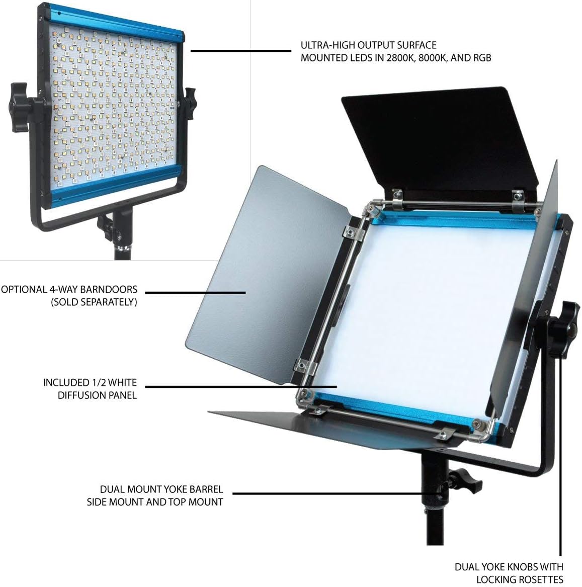 Dracast X Series LED500 - RGB and Bi-Color 2800-8000K LED Video Light | App Control | Dimmable 0-100% | CRI & TLCI 96+ | Dual NP-F Battery Plate