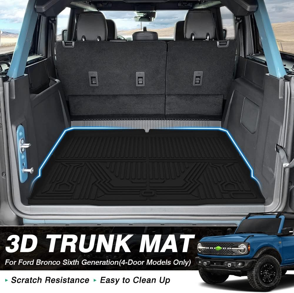 Mixsuper Custom Fit for Cargo Liner 2021 2022 Ford Bronco 4-Door Models Trunk Liner Bronco Accessories All Weather Rear Cargo Trunk Floor Mat (Not Fit Bronco Sport)