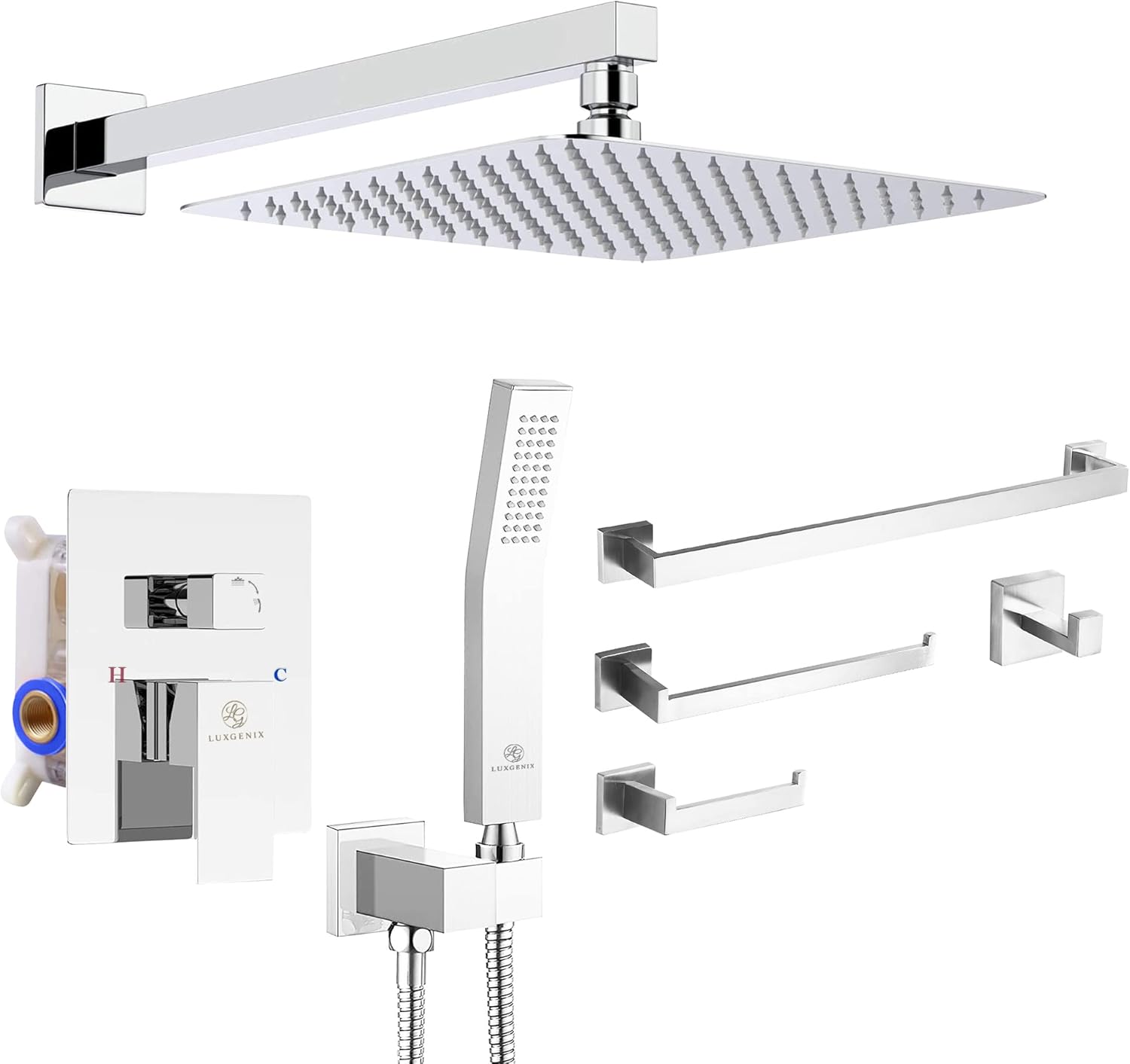 Rain Shower Head - Black Shower Head and Handle Set - Rain Shower Head with Handheld - 10 Inch Matte Black Shower Head - Black Shower Faucet Set - Matte Black Shower System -Matte Black Shower Fixture