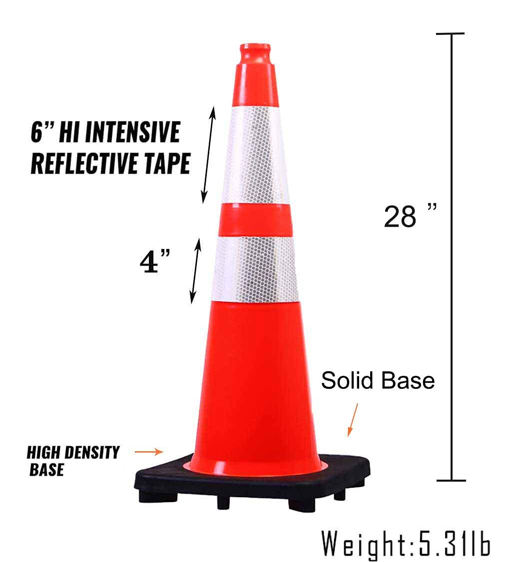 (8 Cones) BESEA 28&rdquo; inch Orange PVC Traffic Cones, Black Base Construction Road Parking Cone Structurally Stable Wearproof (28