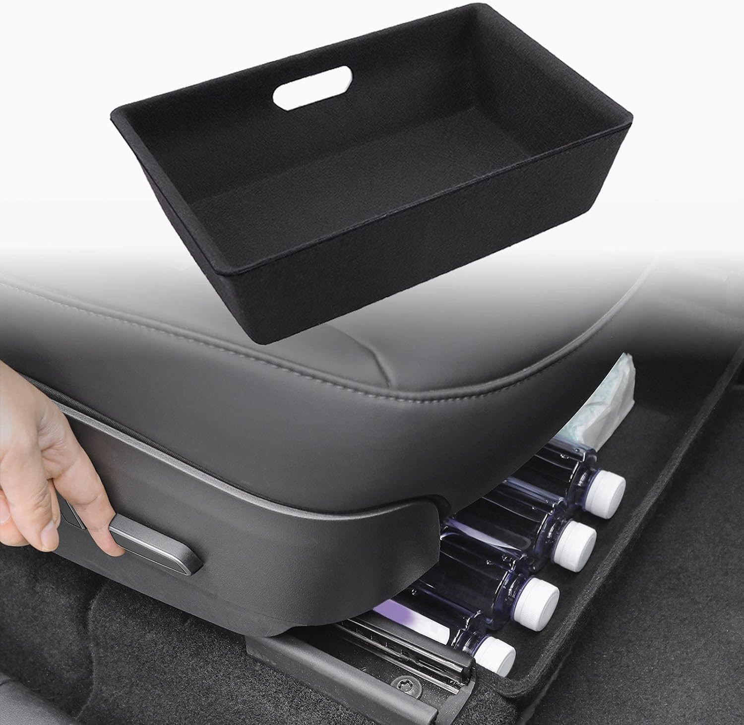 XTAUTO Under Seat Storage Box Compatible with 2016-2022 Tesla Model Y Underseat Hidden Organizer Tray Bin Cubby Drawer Container Tesla Model Y Accessories Double-Sided Felt Texture (ONLY ONE TRAY)