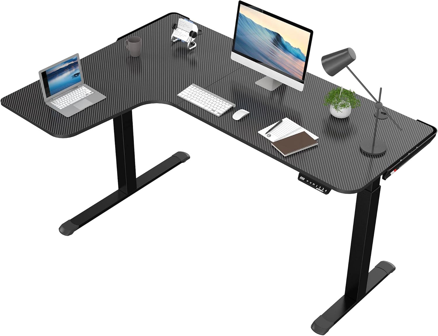 DESIGNA L Shaped Electric Standing Desk, 61inches Height Adjustable Corner Home Office Desk, Modern Workstation with Free Large Mouse Pad, Black